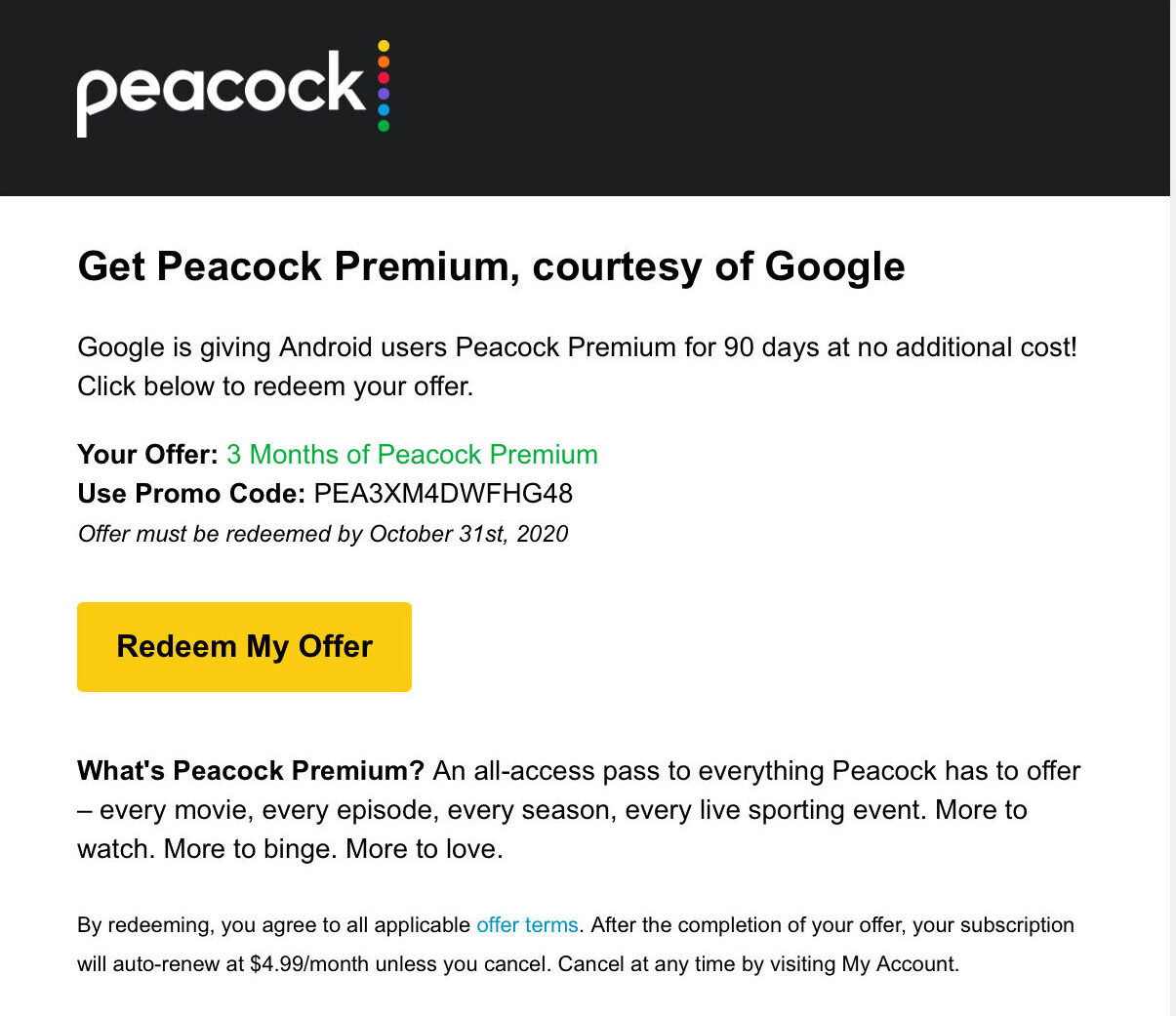 Peacock will send you an email to confirm.