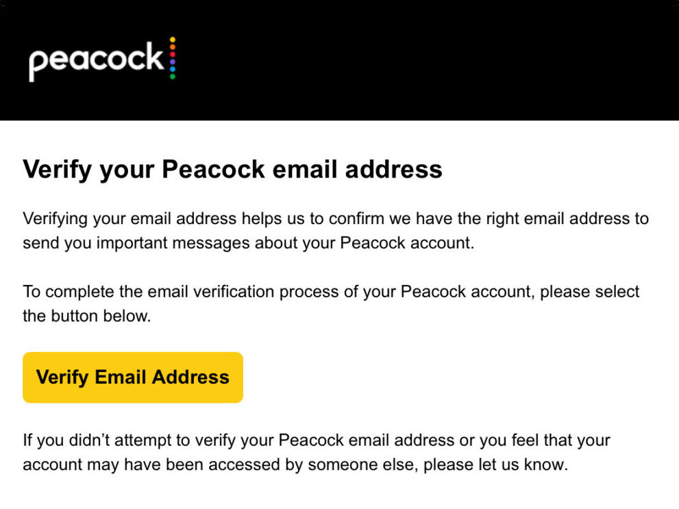 Peacock will give you a message about your impending email