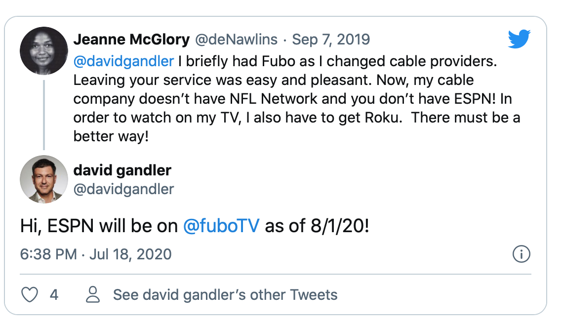 Gandler confirms Fubo V and ESPN